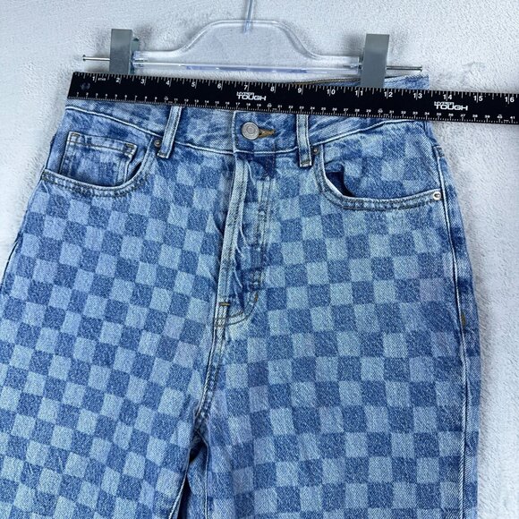 Pacsun Jeans Womens Straight Cropped Plaid Raw Hem 100% Cotton Blue Size W27 - Picture 6 of 10